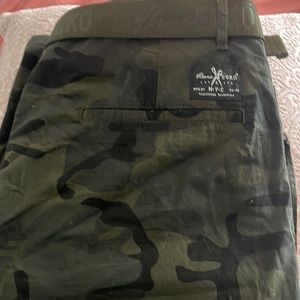 Long camouflage shorts with green belt. size 36